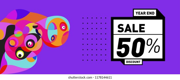 Sale 50% Discount Banner with Colorful Flat Background
