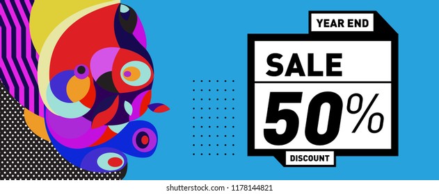 Sale 50% Discount Banner with Colorful Flat Background
