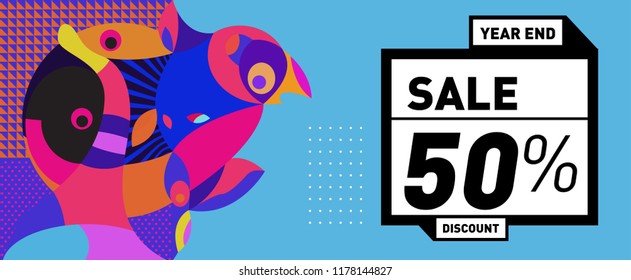 Sale 50% Discount Banner with Colorful Flat Background
