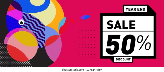 Sale 50% Discount Banner with Colorful Flat Background
