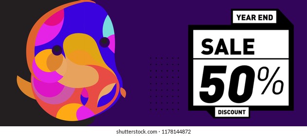 Sale 50% Discount Banner with Colorful Flat Background
