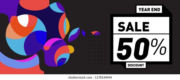 Sale 50% Discount Banner with Colorful Flat Background
