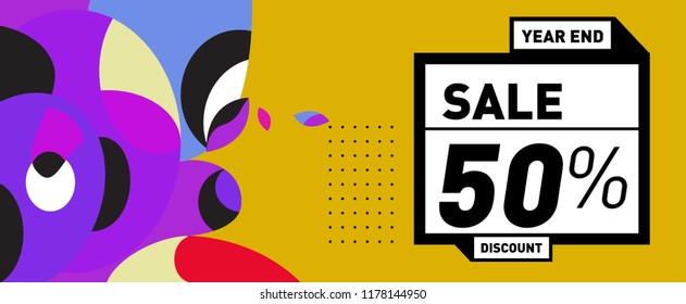 Sale 50% Discount Banner with Colorful Flat Background
