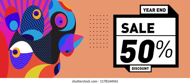 Sale 50% Discount Banner with Colorful Flat Background
