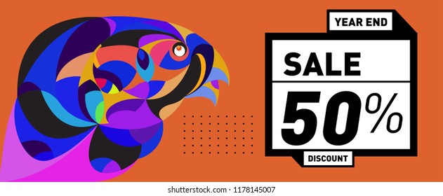 Sale 50% Discount Banner with Colorful Flat Background
