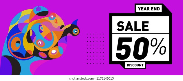 Sale 50% Discount Banner with Colorful Flat Background
