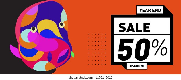 Sale 50% Discount Banner with Colorful Flat Background
