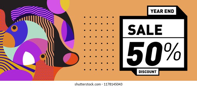 Sale 50% Discount Banner with Colorful Flat Background
