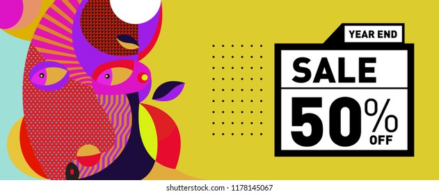 Sale 50% Discount Banner with Colorful Flat Background
