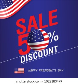 Sale 50% Discount. Happy President's Day. Vector illustration.