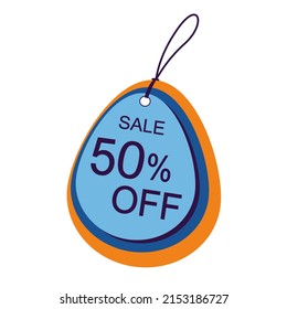 Sale 50% and discount labels blue. Price off tag icon flat design collection set. Blank, discount and price tags on paper. 50, 60, 70, 80, percent sale. Vector illustration.