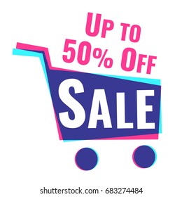 Sale, up to 50% off. Badge, icon, logo. Vector illustration on white background. Business concept for discount, outlet.