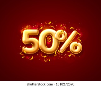 Sale 50 off ballon number on the red background. Vector illustration