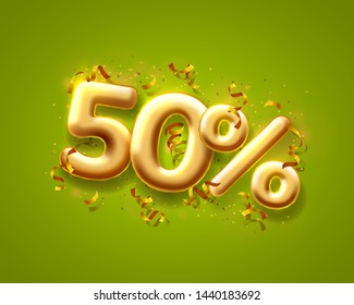 Sale 50 off ballon number on the green background. Vector illustration