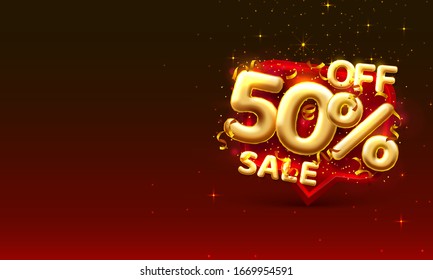 Sale 50 off ballon number on the red background. Vector illustration