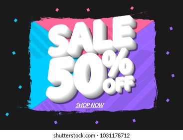 Sale 50% off, banner design template, app icon, discount tag, vector illustration 