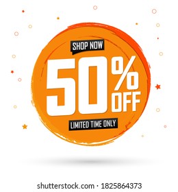 Sale 50% off, banner design template, discount tag, vector illustration