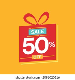 Sale 50% off Banner gift vector yellow red with promotion and offers