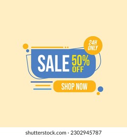 Sale 50% Off banner, hot sale, big sale, 24 Hours only, Flash Sale, banner vector, Yellow and Blue vector banner.