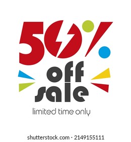 Sale 50 % off big sale and super sale discount voucher coupon colorful color white background