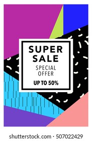 Sale up to 50%, off colorful bright poster promo department store. Fashion product discount . Vector illustration. 