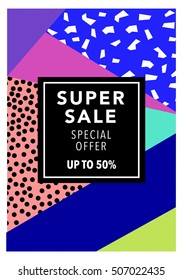 Sale up to 50%, off colorful bright poster promo department store. Fashion product discount . Vector illustration. 