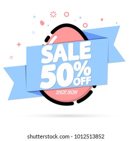 Sale 50% off, Easter discount tag, banner design template, app icon, vector illustration