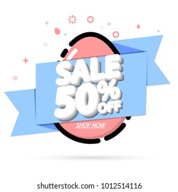 Sale 50% off, Easter discount tag, banner design template, app icon, vector illustration