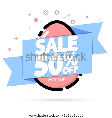 Sale 50% off, Easter discount tag, banner design template, app icon, vector illustration