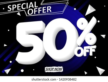 Sale 50% off, poster design template, special offer, vector illustration