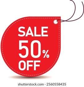 Sale 50% off price tag, price reduce vector tag