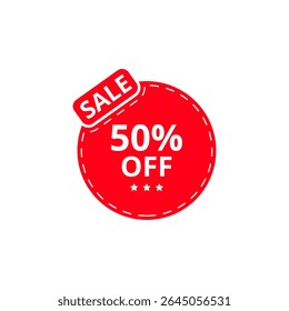sale 50% off red tag vector isolated on white 