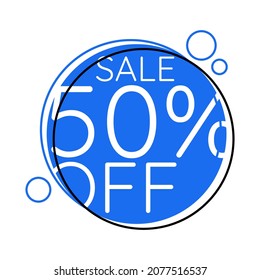 sale 50% off. Round blue label hollowed out with discount information for digital marketing. eps10