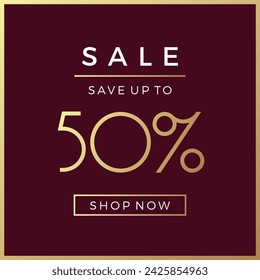 Sale up to 50% off sign. Fifty percent discount. Special offer symbol. Discount promotion. Vector design.