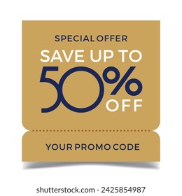 Sale up to 50% off sign. Fifty percent discount. Special offer symbol. Discount promotion. Vector design.