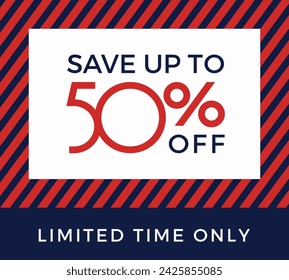 Sale up to 50% off sign. Fifty percent discount. Special offer symbol. Discount promotion. Vector design.