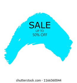 Sale 50% off sign over art color brush acrylic stroke paint abstract texture background vector illustration. Acrylic paint brush stroke. Grunge ink brush stroke. Sale layout design for shop and banner