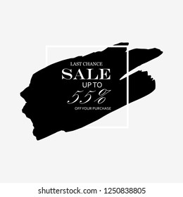 Sale 50% off sign over art black brush acrylic stroke paint abstract texture background vector illustration. Acrylic paint brush stroke. Grunge ink brush stroke. Sale layout design for shop and banner