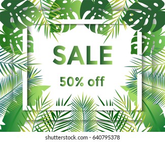 Sale 50% off tropical background