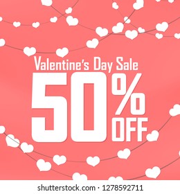 Sale 50% off, Valentines Day offer, poster design template, vector illustration