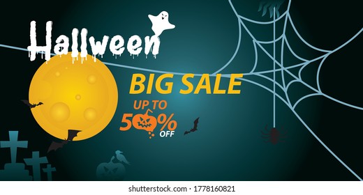 Sale and 50 percent discount Banner for Halloween.