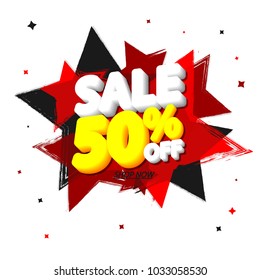 Sale 50 percent off, banner design template, app icon, discount tag, vector illustration 