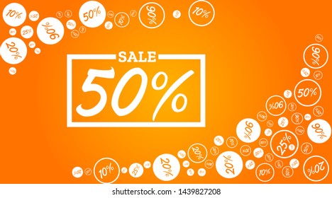 Sale up to 50 percent off, orange abstract background, horizontal banner