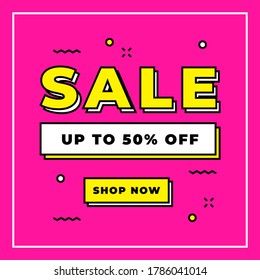 Sale 50 percent off promotion online banner on pink background template.