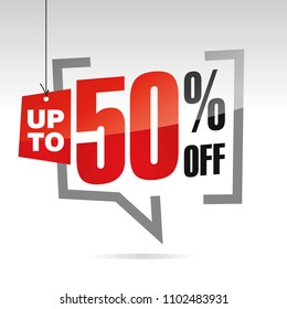 Sale up to 50 percent off solated sticker icon