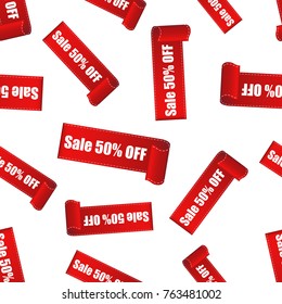 Sale 50 percent off sticker seamless pattern background. Business flat vector illustration. Sale 50 percent shopping sign symbol pattern.