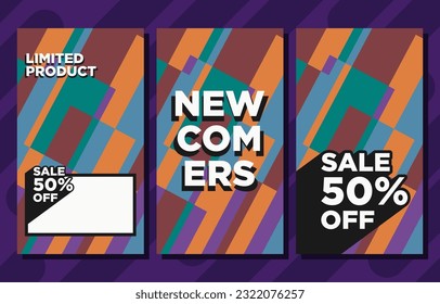 sale 50 percent off vertical social media background colorful promotional abstract geometric template design