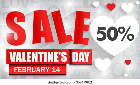 Sale 50  percent for Valentines Day. Vector EPS 10