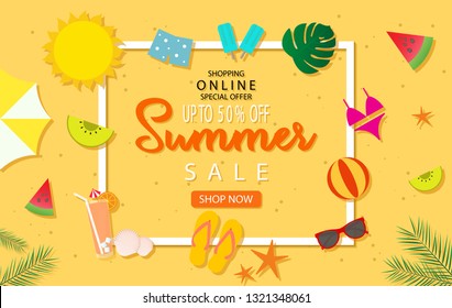 Sale 50% Shopping Online for Summer Season,Vector Illustration.