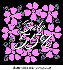 sale 55%, beautiful greeting card background or banner with pink flower theme. design illustration